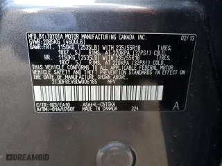 2013 Toyota RAV4 Limited with VIN 2T3DFREV8DW006185, listed as a Copart auction lot 52987765 with 181,185 mi miles and Salvage Title. Bid and sale history available at carsss.com. Image 12.