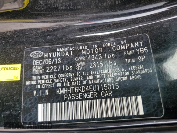 2014 Hyundai Genesis Coupe Premium with VIN KMHHT6KD4EU115015, listed as a Copart auction lot 54055895 with 199,541 mi miles and Salvage title. Bid and sale history available at DreamBid. Image 12.