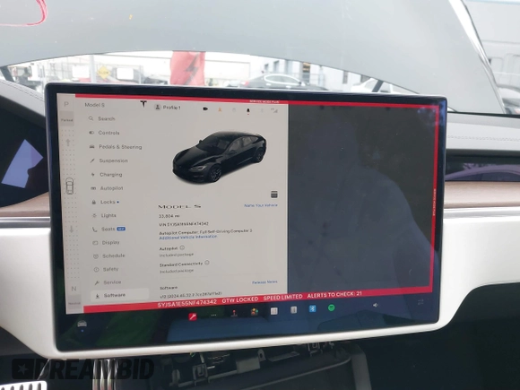 2022 Tesla Model S with VIN 5YJSA1E55NF474342, listed as a IAAI auction lot 41870994 with 33,804 mi miles and . Bid and sale history available at DreamBid. Image 19.