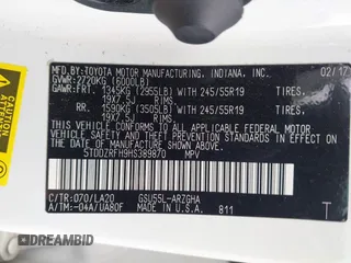 2017 Toyota Highlander Limited with VIN 5TDDZRFH9HS389870, listed as a IAAI auction lot 42272227 with 147,508 mi miles and . Bid and sale history available at DreamBid. Image 9.