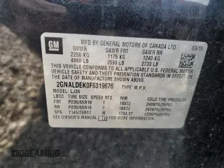 2015 Chevrolet Equinox LTZ with VIN 2GNALDEK0F6319676, listed as a Copart auction lot 52823615 with 166,455 mi miles and Clean Title. Bid and sale history available at carsss.com. Image 13.