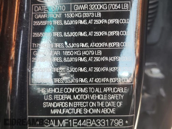 2011 Land Rover Range Rover SC with VIN SALMF1E44BA331798, listed as a Copart auction lot 55772805 with 136,560 mi miles and Salvage title. Bid and sale history available at DreamBid. Image 12.