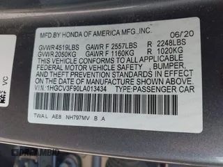 2020 Honda Accord Touring with VIN 1HGCV3F90LA013434, listed as a IAAI auction lot 42075502 with 56,645 mi miles and . Bid and sale history available at DreamBid. Image 9.