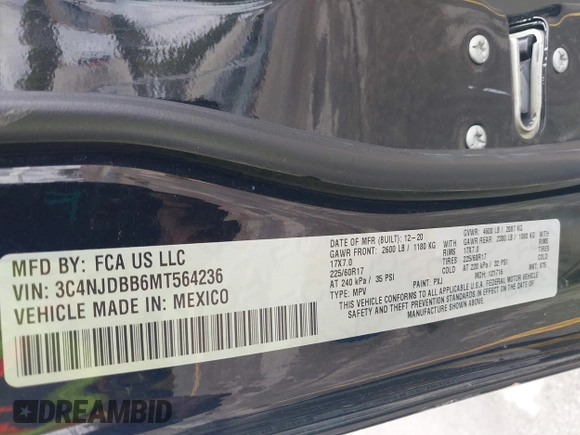 2021 Jeep Compass Altitude с VIN 3C4NJDBB6MT564236, выставлен на аукционе IAAI как лот 42176870 с пробегом 66 258 миль миль и . История ставок и продаж доступна на DreamBid. Изображение 9.