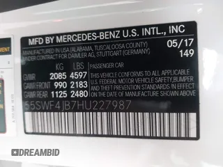 2017 Mercedes-Benz C 300 with VIN 55SWF4JB7HU227987, listed as a IAAI auction lot 42152594 with 53,183 mi miles and . Bid and sale history available at DreamBid. Image 9.