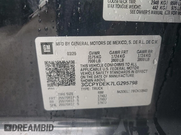 2020 Chevrolet Silverado 1500 LT z VIN 3GCPYDEK7LG295798, wystawiony jako Copart lot #46238035 z przebiegiem 126 642 mil mil oraz Szkoda całkowita • Salvage title. Historia ofert i sprzedaży dostępna na DreamBid. Obrazek 13.