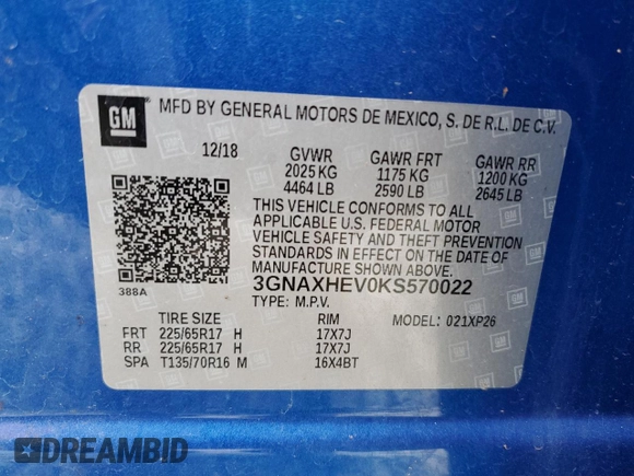 2019 Chevrolet Equinox LS with VIN 3GNAXHEV0KS570022, listed as a Copart auction lot 51058875 with 44,614 mi miles and Salvage Title. Bid and sale history available at carsss.com. Image 13.