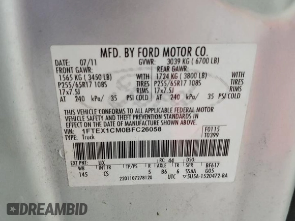 2011 Ford F-150 XL with VIN 1FTEX1CM0BFC26058, listed as a Copart auction lot 52023015 with 164,274 mi miles and Clean Title. Bid and sale history available at carsss.com. Image 12.