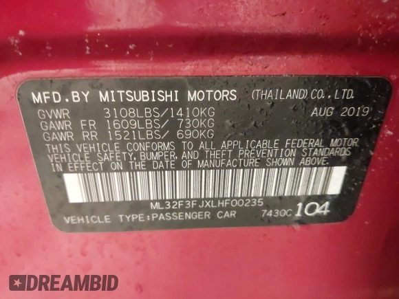 2020 Mitsubishi Mirage ES z VIN ML32F3FJXLHF00235, wystawiony jako IAAI lot #41961200 z przebiegiem 39 066 mil mil oraz . Historia ofert i sprzedaży dostępna na DreamBid. Obrazek 9.