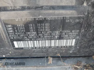 2013 Subaru Legacy Limited with VIN 4S3BMBK63D3016501, listed as a IAAI auction lot 42639516 with 217,611 mi miles and . Bid and sale history available at DreamBid. Image 9.
