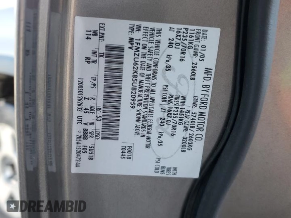 2005 Ford Explorer XLS z VIN 1FMZU62K85UB20959, wystawiony jako Copart lot #41908505 z przebiegiem Nie podano mil oraz Nie do naprawy • Non repairable. Historia ofert i sprzedaży dostępna na DreamBid. Obrazek 13.