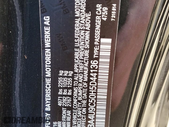 2017 BMW 4 Series 430i xDrive with VIN WBA4U9C50H5D44136, listed as a Copart auction lot 45125794 with 72,368 mi miles and Salvage title. Bid and sale history available at DreamBid. Image 12.