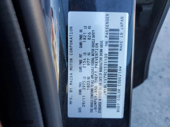 2012 Mazda Mazda3 i Touring with VIN JM1BL1V79C1531109, listed as a Copart auction lot 50721685 with 145,679 mi miles and Salvage Title. Bid and sale history available at carsss.com. Image 13.