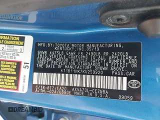 2019 Toyota Camry LE with VIN 4T1B11HK7KU259920, listed as a IAAI auction lot 42115493 with 69,254 mi miles and . Bid and sale history available at DreamBid. Image 9.