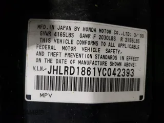 2000 Honda CR-V EX with VIN JHLRD1861YC042393, listed as a Copart auction lot 80472824 with 296,283 mi miles and Clean Title. Bid and sale history available at carsss.com. Image 13.