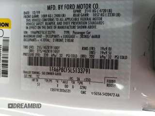 2020 Ford Mustang GT with VIN 1FA6P8CF5L5133791, listed as a Copart auction lot 40229052 with Not Provided miles and Salvage Title. Bid and sale history available at DreamBid. Image 10.