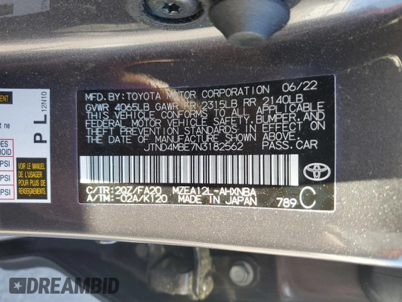 2022 Toyota Corolla Hatchback SE with VIN JTND4MBE7N3182562, listed as a Copart auction lot 51967865 with 8,180 mi miles and Salvage Title. Bid and sale history available at carsss.com. Image 14.