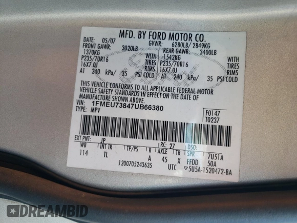 2007 Ford Explorer XLT with VIN 1FMEU73847UB66380, listed as a Copart auction lot 47438215 with 233,159 mi miles and Salvage Title. Bid and sale history available at carsss.com. Image 15.