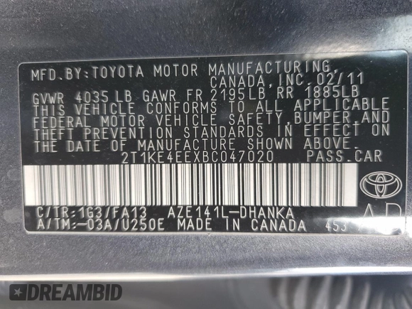 2011 Toyota Matrix S с VIN 2T1KE4EEXBC047020, выставлен на аукционе Copart как лот 80862704 с пробегом 116 529 миль миль и Списание • Salvage title. История ставок и продаж доступна на DreamBid. Изображение 14.