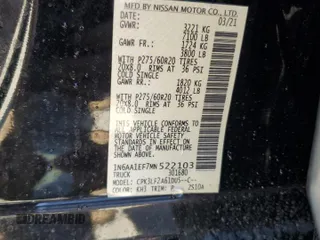 2021 Nissan Titan SV с VIN 1N6AA1EF7MN522103, выставлен на аукционе Copart как лот 53294235 с пробегом 54 540 миль миль и Списание • Salvage title. История ставок и продаж доступна на DreamBid. Изображение 13.
