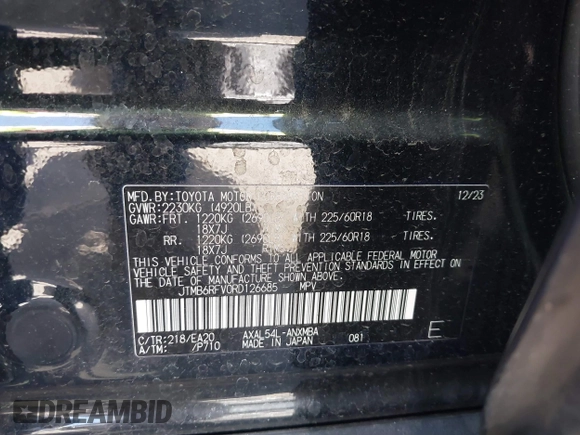 2024 Toyota RAV4 Hybrid XLE Premium with VIN JTMB6RFV0RD126685, listed as a IAAI auction lot 41870692 with 21,637 mi miles. Bid and sale history available at carsss.com. Image 9.