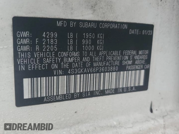 2023 Subaru Impreza Premium z VIN 4S3GKAV66P3603880, wystawiony jako Copart lot #84516954 z przebiegiem 33 433 mil mil oraz Szkoda całkowita • Salvage title. Historia ofert i sprzedaży dostępna na DreamBid. Obrazek 14.