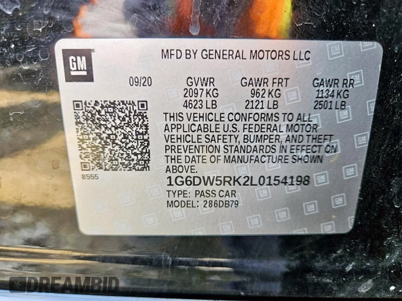 2020 Cadillac CT5 Luxury с VIN 1G6DW5RK2L0154198, выставлен на аукционе Copart как лот 56172775 с пробегом Не указан миль и Списание • Salvage title. История ставок и продаж доступна на DreamBid. Изображение 13.