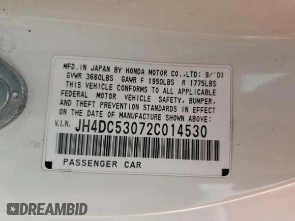 2002 Acura RSX Type S with VIN JH4DC53072C014530, listed as a Copart auction lot 44806975 with 206,496 mi miles and Salvage Title. Bid and sale history available at carsss.com. Image 15.