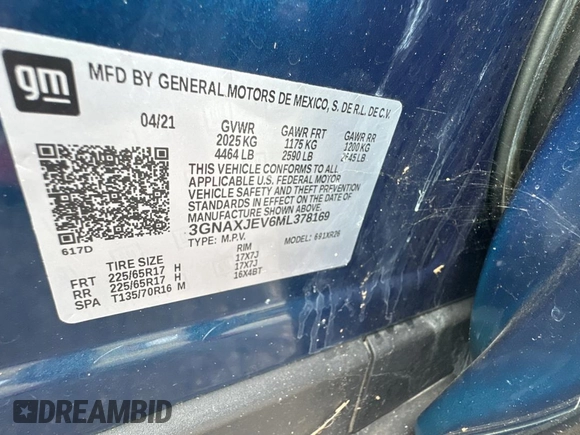 2021 Chevrolet Equinox LT with VIN 3GNAXJEV6ML378169, listed as a Copart auction lot 82014174 with 98,349 mi miles and Clean title. Bid and sale history available at DreamBid. Image 10.