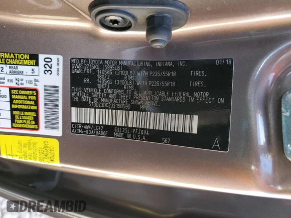 2018 Toyota Sienna XLE with VIN 5TDDZ3DC2JS190590, listed as a Copart auction lot 47596445 with 55,789 mi miles and Salvage Title. Bid and sale history available at carsss.com. Image 13.