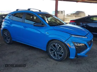 2022 Hyundai Kona N Line with VIN KM8K33A36NU824980, listed as a IAAI auction lot 41814053 with 1 mi miles. Bid and sale history available at carsss.com. Image 1.