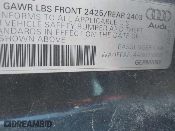 2010 Audi A4 2.0T Premium Plus with VIN WAUEFAFL4AN025304, listed as a IAAI auction lot 41702187 with 149,865 mi miles. Bid and sale history available at carsss.com. Image 9.
