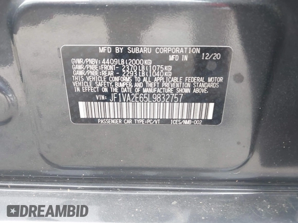 2020 Subaru WRX STI с VIN JF1VA2E65L9832757, выставлен на аукционе IAAI как лот 41938409 с пробегом 45 606 миль миль и . История ставок и продаж доступна на DreamBid. Изображение 9.