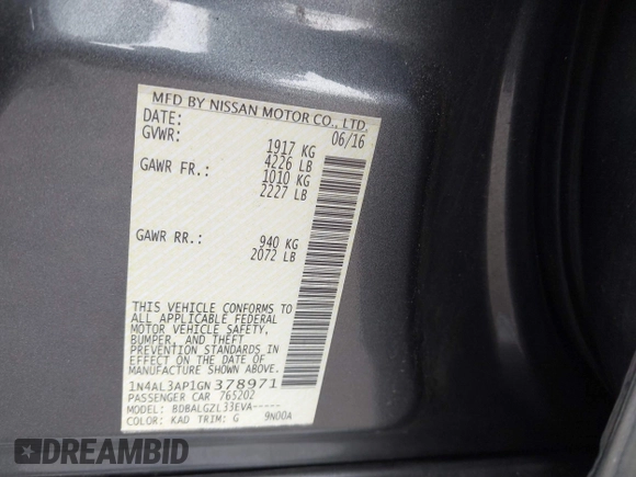 2016 Nissan Altima 2.5 S with VIN 1N4AL3AP1GN378971, listed as a IAAI auction lot 41812398 with 178,929 mi miles. Bid and sale history available at carsss.com. Image 9.