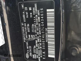 2020 Kia Optima LX z VIN 5XXGT4L37LG434616, wystawiony jako Copart lot #54611295 z przebiegiem 35 851 mil mil oraz Szkoda całkowita • Salvage title. Historia ofert i sprzedaży dostępna na DreamBid. Obrazek 12.