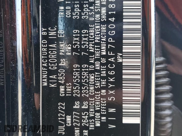 2023 Kia Sportage X-Line with VIN 5XYK6CAF7PG041886, listed as a Copart auction lot 51122875 with 36,503 mi miles and Salvage Title. Bid and sale history available at DreamBid. Image 13.