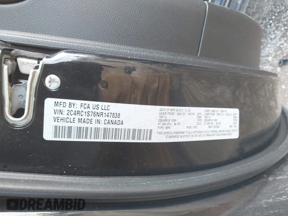 2022 Chrysler Pacifica Hybrid Limited with VIN 2C4RC1S76NR147838, listed as a IAAI auction lot 41436191 with 44,279 mi miles and . Bid and sale history available at DreamBid. Image 9.