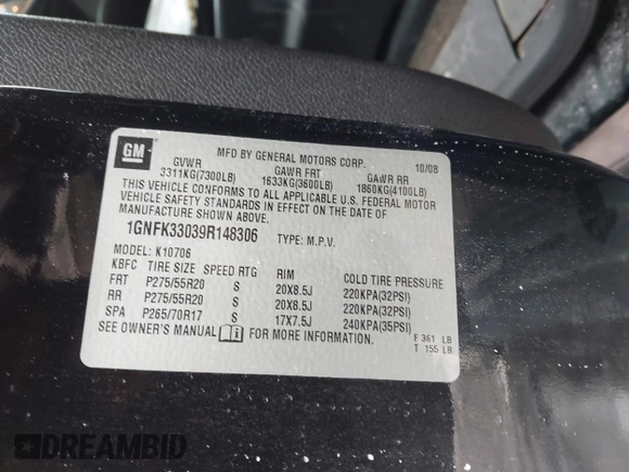 2009 Chevrolet Tahoe LTZ с VIN 1GNFK33039R148306, выставлен на аукционе IAAI как лот 41599449 с пробегом 178 607 миль миль и . История ставок и продаж доступна на DreamBid. Изображение 9.