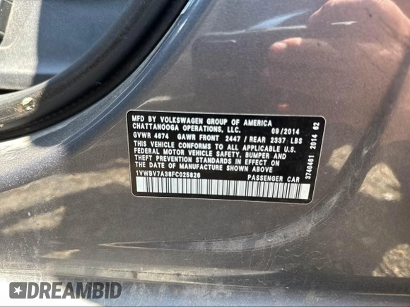 2015 Volkswagen Passat SE z VIN 1VWBV7A38FC025826, wystawiony jako IAAI lot #42108113 z przebiegiem 139 459 mil mil oraz . Historia ofert i sprzedaży dostępna na DreamBid. Obrazek 9.