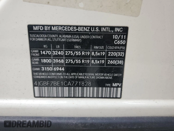 2012 Mercedes-Benz GL-Class GL 450 with VIN 4JGBF7BE1CA771828, listed as a Copart auction lot 76106014 with 211,732 mi miles and Non Repairable. Bid and sale history available at carsss.com. Image 13.