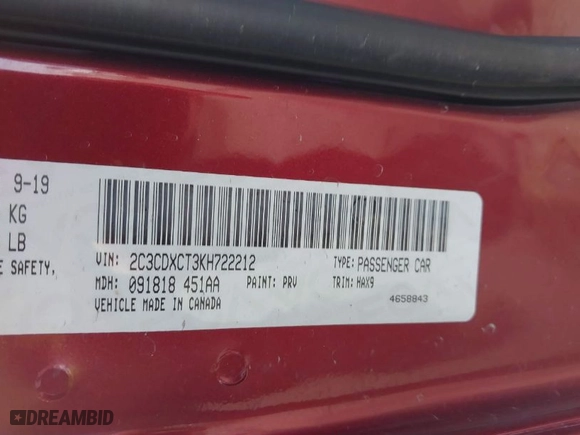 2019 Dodge Charger R/T with VIN 2C3CDXCT3KH722212, listed as a IAAI auction lot 41344088 with 91,741 mi miles. Bid and sale history available at carsss.com. Image 9.