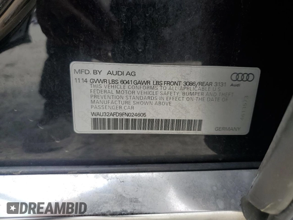 2015 Audi A8 L 4.0T with VIN WAU32AFD9FN024605, listed as a Copart auction lot 52086125 with 70,730 mi miles and Salvage Title. Bid and sale history available at carsss.com. Image 12.