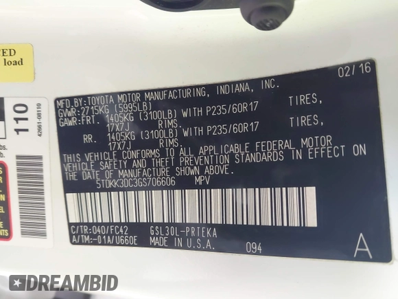 2016 Toyota Sienna LE AAS with VIN 5TDKK3DC3GS706606, listed as a IAAI auction lot 41640543 with 201,316 mi miles. Bid and sale history available at carsss.com. Image 9.