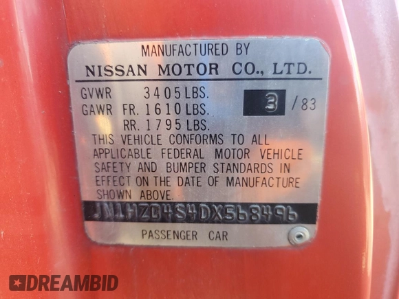 1983 Datsun 280ZX z VIN JN1HZ04S4DX568496, wystawiony jako Copart lot #57705145 z przebiegiem 328 479 mil mil oraz Tytuł czysty. Historia ofert i sprzedaży dostępna na DreamBid. Obrazek 12.