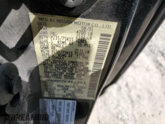 2005 Nissan Frontier XE с VIN 1N6BD06T35C462991, выставлен на аукционе Copart как лот 61284165 с пробегом 164 262 миль миль и Чистый • Clean title. История ставок и продаж доступна на DreamBid. Изображение 12.