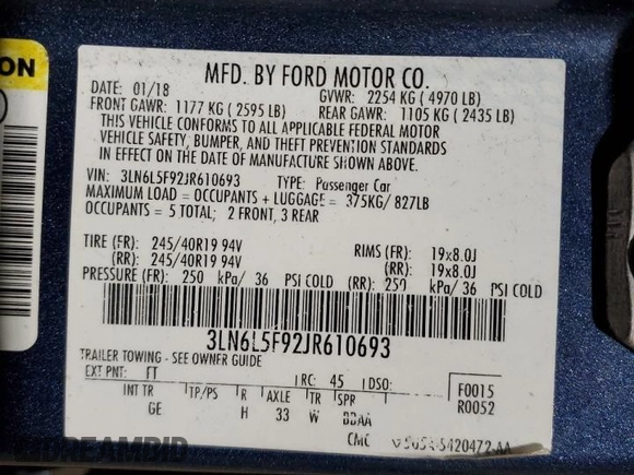 2018 Lincoln MKZ Reserve with VIN 3LN6L5F92JR610693, listed as a Copart auction lot 43532255 with 87,547 mi miles and Clean Title. Bid and sale history available at DreamBid. Image 12.