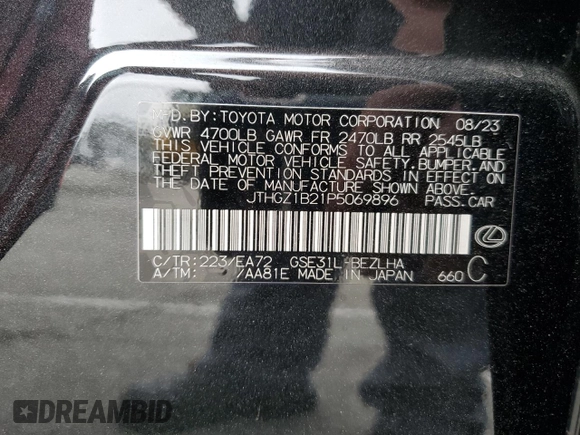 2023 Lexus IS 350 F Sport with VIN JTHGZ1B21P5069896, listed as a Copart auction lot 50947125 with 13,980 mi miles and Salvage title. Bid and sale history available at DreamBid. Image 13.