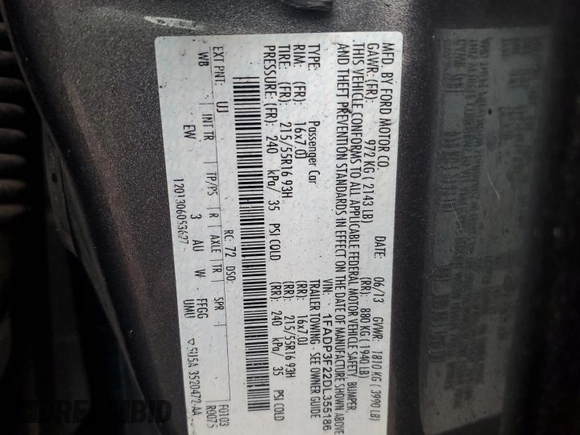 2013 Ford Focus SE with VIN 1FADP3F22DL355186, listed as a Copart auction lot 71817604 with 151,313 mi miles and Salvage Title. Bid and sale history available at carsss.com. Image 13.