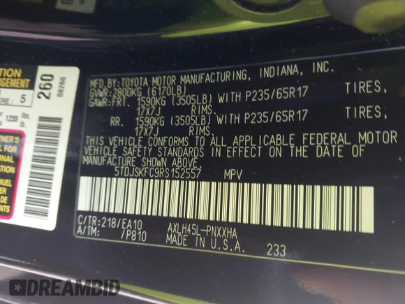 2024 Toyota Sienna XLE with VIN 5TDJSKFC9RS152557, listed as a IAAI auction lot 41898789 with 3,136 mi miles and . Bid and sale history available at DreamBid. Image 9.