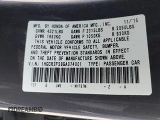 2016 Honda Accord Sport with VIN 1HGCR2F58GA074001, listed as a IAAI auction lot 42473844 with 105,311 mi miles and . Bid and sale history available at DreamBid. Image 9.
